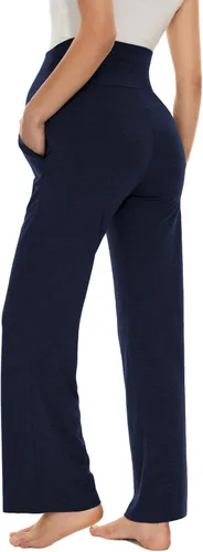 Vista 20 de Ecavus Pantalones de maternidad anchos y rectos para mujer, versátiles, cómodos, palazzo, elásticos, con bolsillos