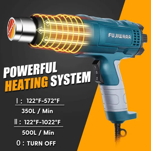 Vista 3 de Kit de pistola de calor de 2000 W con temperatura variable 5 boquillas, pistola de aire caliente ajustable de 122 °F a 1112 °F de calentamiento