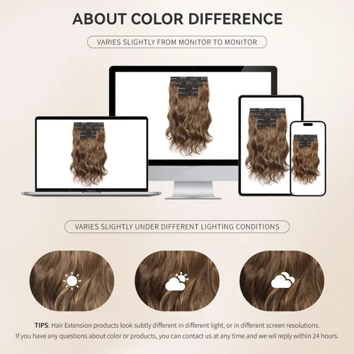 Vista 7 de Extensiones de cabello con clip, extensiones de cabello sintético ondulado de 14 pulgadas con clip (color: 22H10#)