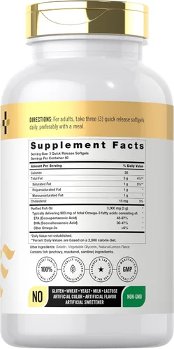 Vista 2 de Doctor's Way Aceite de pescado 3000 mg 150 cápsulas blandas Omega-3 con EPA y DHA Suplemento sin OMG, sin gluten