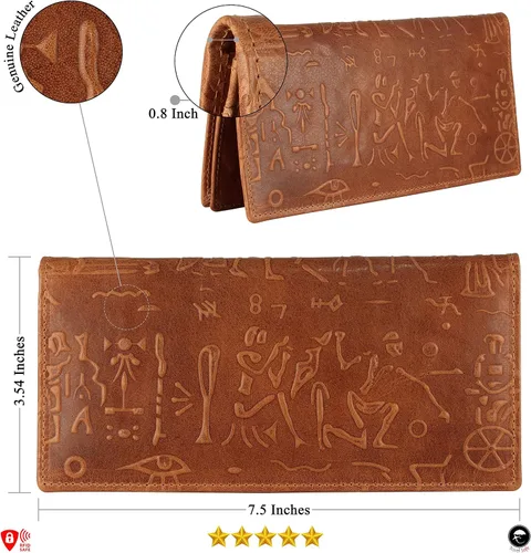 Vista 4 de Mou Meraki Cartera larga plegable de piel auténtica para hombre con bloqueo RFID