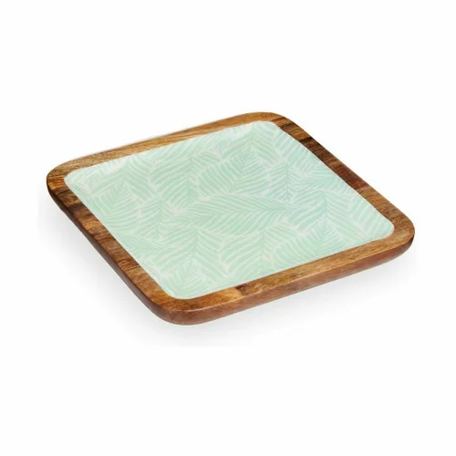 Vista 3 de Centro de Mesa Gift Decor Blanco Marrón Verde Poliéster Resina Madera de mango 25 x 25 cm 25,4 x 2,54 x 25,4 cm Hoja de planta
