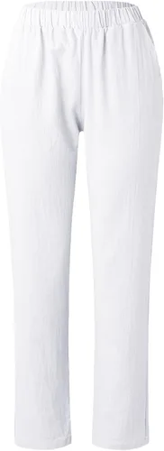 Vista 4 de Pantalones de lino para mujer, de verano, casuales, de tiro alto, cónicos, de algodón, cintura elástica, con bolsillos