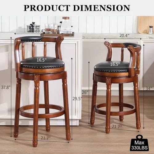 Vista 3 de CozyRain Taburetes de bar modernos taburetes giratorios, encimera de cocina tapizado de piel auténtica con reposapiés para el hogar, cocina, comedor