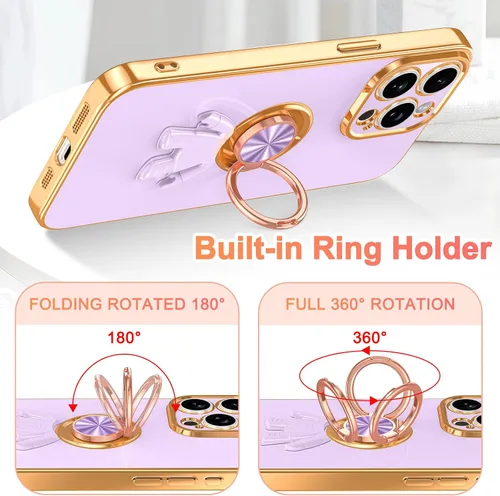 Vista 2 de LONTECT Funda para iPhone 15 Pro, a prueba de golpes, protección de cuerpo completo, soporte de anillo de astronautas, delgada, transparente
