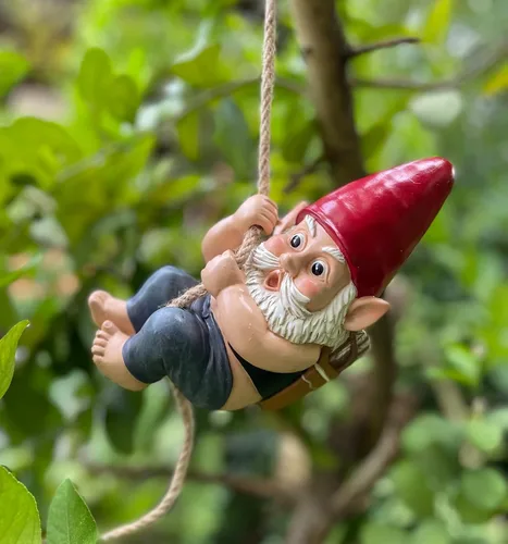 Vista 5 de Divertidas decoraciones de gnomos de jardín, cuerda de escalada de arquero y arquero, gnomo colgante, abrazador de árboles, adornos de decoración