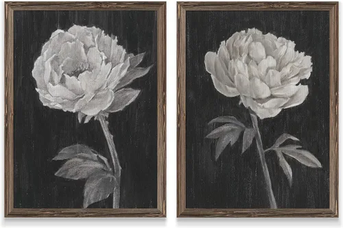 Vista 11 de Renditions Gallery- Lienzo enmarcado con flores blancas y negras Flores blancas y negras 1 juego/marco negro