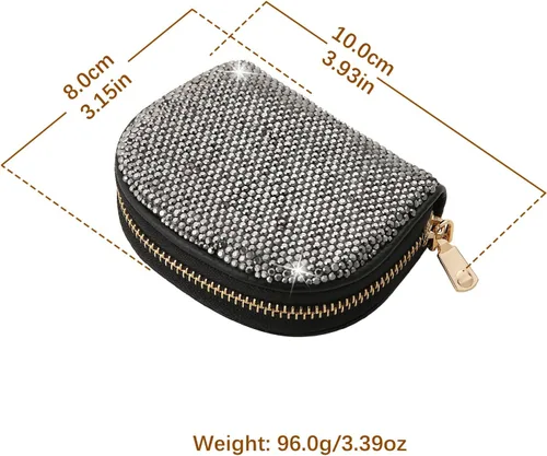 Vista 2 de AsAlways RFID Rhinestone titular de la tarjeta de crédito semicírculo multicapa cremallera caso Bling Crystal Slim pequeña cartera para mujeres