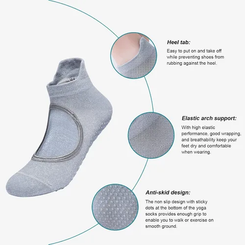 Vista 3 de Hellomamma Calcetines de yoga antideslizantes con agarres, calcetines de pilates y ballet para mujer