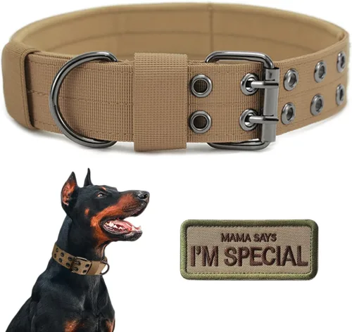 Vista 11 de Collar táctico para perro, collar militar ajustable para perro, collar de entrenamiento de nailon suave con parche, collares de hebilla de metal