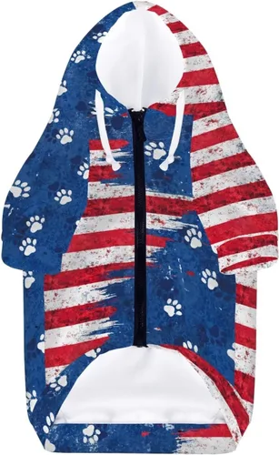 Vista 3 de Howilath Sudaderas con la bandera estadounidense para perros medianos, abrigo de invierno con diseño de pata de cachorro, ropa cálida con capucha