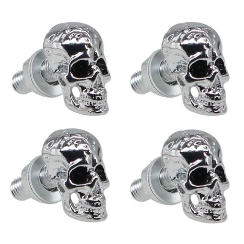 Vista 7 de Tornillos de matrícula, 4 piezas universales de acero inoxidable estilo calavera, kit de tornillos para placa de matrícula para motocicleta