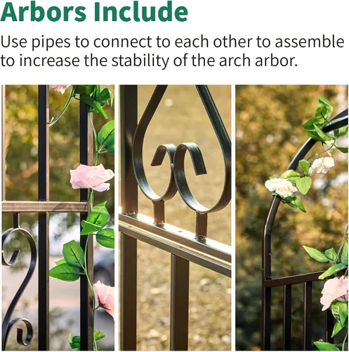 Vista 8 de Cenador de pérgola de metal, 100 pulgadas de alto x 45 pulgadas de ancho, arco de jardín para ceremonia de boda, fiesta, plantas de hierro curvado