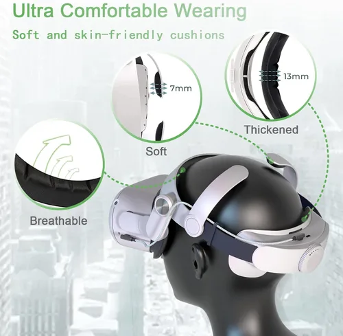Vista 3 de Head Straps for Oculus Quest 2 with T2 Power Magnetic Connection Adjustable Elite Strap Replacement for VR Headset Enhanced Support and Reduce