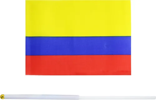 Vista 2 de Paquete de 25 banderas de mano pequeñas de Colombia Colombiana Colombia, banderas nacionales de campo, suministros de decoración de fiesta