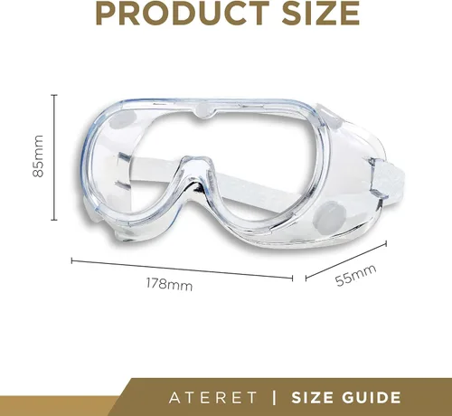 Vista 3 de ATERET Gafas de seguridad protectoras antivaho I Gafas ligeras ajustables con lentes transparentes I Gafas de protección contra salpicaduras químicas