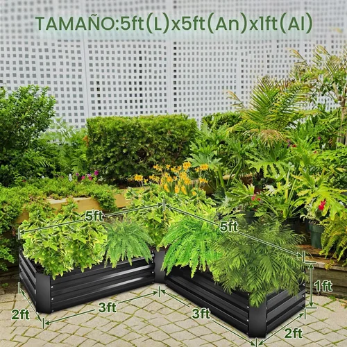 Vista 2 de Kit de Cama de Jardín Elevada, Macetero Galvanizado de 5x5x1 pies, Cajas de Jardín Elevado Altas para Exteriores, Camas de Jardín Elevado de Metal