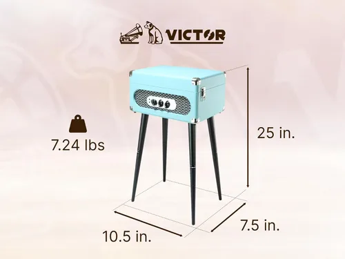 Vista 3 de Victor VWRP-3200 Andover - Tocadiscos 5 en 1 con reproductor de discos de 3 velocidades, radio FM, Bluetooth, altavoces integrados y patas de altura