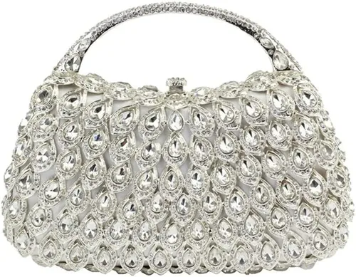 Vista 2 de Bolsa de mano con diamantes de imitación de cristal brillante para fiesta formal, asa en caja, bolso de mano para vestido de noche, Oro