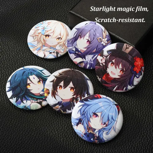Vista 3 de Genshin Brooch Button Pins Set Alloy Jewelry Kawaii Figures