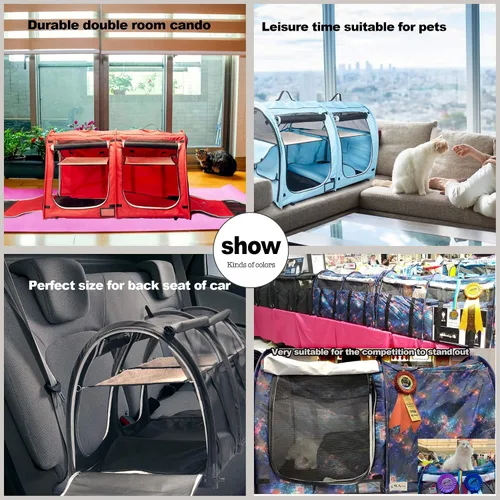 Vista 9 de Mispace - Jaula portátil de doble compartimiento para exposición, para gatos, cómoda jaula de viaje para perros con bolsa de transporte, 2