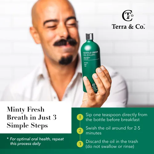 Vista 5 de Terra & Co. Nano hidroxiapatita suave aceite verde - Enjuague bucal natural vegano para la salud de los dientes y las encías - Sin alcohol y sin