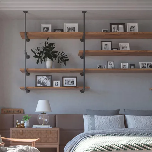 Vista 5 de Yuanshikj - Estantería industrial de hierro para montaje en pared, estilo retro, color negro Hardware Only,Vintage Retro Ceiling Hung Shelf DIY