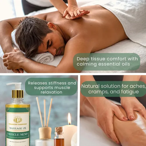 Vista 6 de Muscle Mend Aceite de masaje de recuperación muscular con árnica, ashwagandha y aceites esenciales, calmante, no grasoso, de absorción rápida, uso