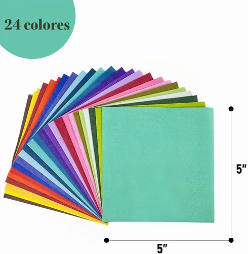 Vista 5 de Servilletas de cóctel de 24 colores de 5 x 5 pulgadas desechables servilletas de papel para bebidas para cóctel, boda, cena, fiesta de cumpleaños