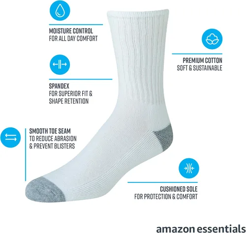 Vista 2 de Tienda Essentials Calcetines de algodón para hombre, cómodos, duraderos, medio acolchados, 10 pares
