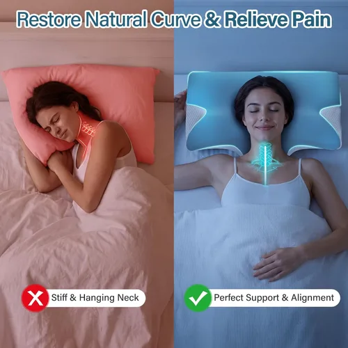 Vista 4 de Almohada cervical eficaz para aliviar el dolor para dormir, almohadas de espuma viscoelástica para apoyo del cuello, almohada lateral de contorno