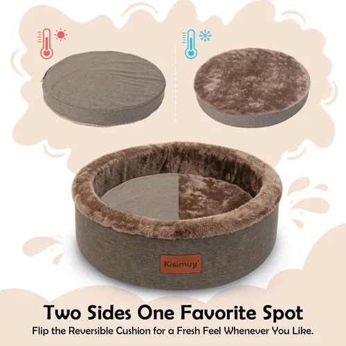 Vista 5 de Cama redonda calmante para gatos y perros para gatitos, cama de Café