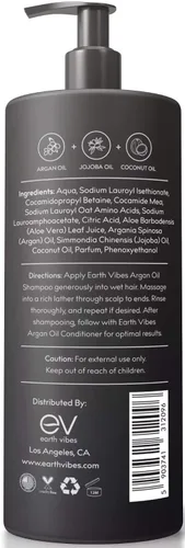 Vista 2 de Earth Vibes Champú orgánico de aceite de argán marroquí – (16 onzas/16.0 fl oz), sin sulfatos ni parabenos, hecho con aceite de jojoba, aceite