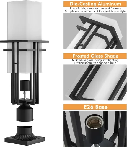 Vista 5 de Lámpara de poste al aire libre – Postes de lámpara de aluminio iluminación al aire libre, linterna de poste de luz al aire libre con base de montaje