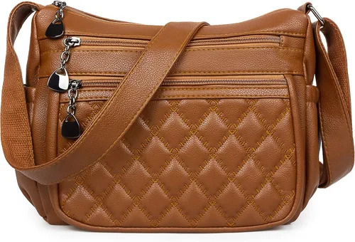 Vista 13 de Bolso cruzado para mujer, bolso de hombro suave de piel sintética, bolso mediano y espacioso, bolso de mano de moda con asa superior