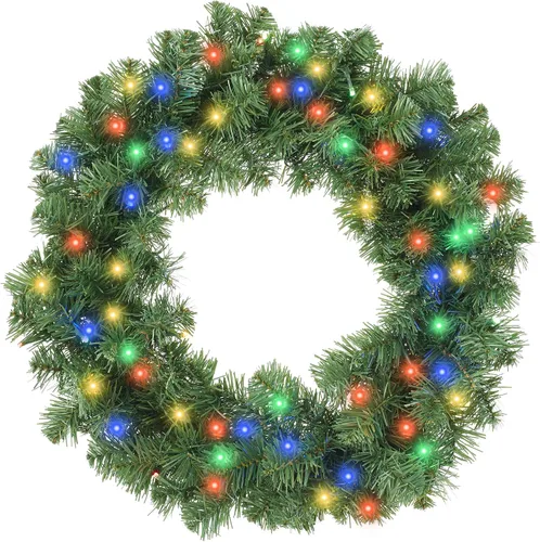 Vista 23 de Casafield Corona de Navidad artificial de abeto de 24 pulgadas, decoración navideña, 200 puntas de PVC para puerta delantera, ventana o mantel