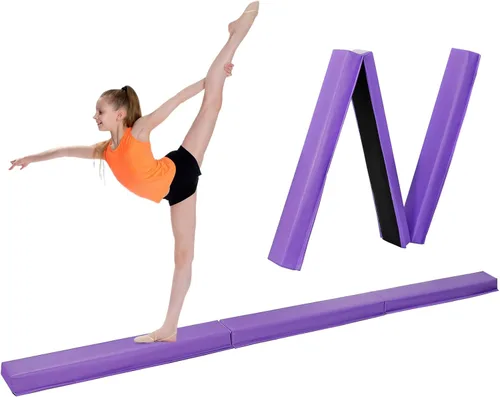 Vista 9 de Viga de Equilibrio Plegable de 6 y 9 Pies, Viga de Gimnasia de Suelo con Base Antideslizante para Niños y Adultos, Hogar, Gimnasio, Club, Escuela