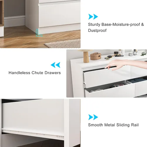 Vista 6 de Vibe & Dine Cómoda doble con 6 cajones, cómoda moderna con amplio almacenamiento para armario, dormitorio, sala de estar