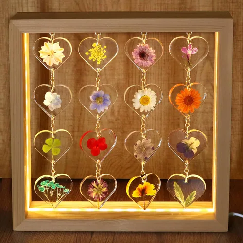 Vista 8 de SMUK Lámpara de mesa LED de flores secas, hecha a mano, estética, de 3 vías, regulable, decorativa, con marco de madera, para dormitorio, sala