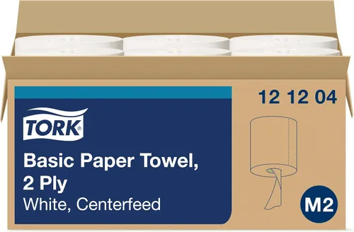 Vista 10 de Tork Basic Centerfeed Limpiador de Papel Blanco M2, Alta Absorbencia, 6 x 600 Hojas, 121201