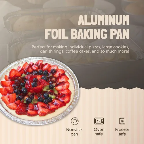 Vista 2 de D&W Fine Pack Sartén desechable de papel de aluminio redondo de 7 pulgadas para galletas de pizza, bandeja para hornear resistente, perfecta