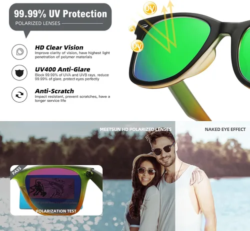 Vista 12 de MEETSUN Polarized Sunglasses for Women Men Classic Retro Square Frame Driving Sun Glasses UV Protection