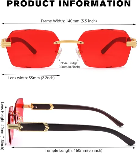 Vista 5 de Pro Acme Rimless Rectangle Sunglasses for Men Women Hexagon Shade Eyewear Frameless y2k Glasses