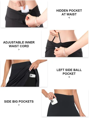 Vista 5 de Viracy Falda pantalón larga de 20 pulgadas de largo hasta la rodilla para mujer, para tenis, atletismo, golf, con bolsillos, protección UV, cintura