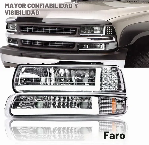 Vista 9 de Conjunto de faros LED CNNELL compatible con Chevy Silverado 1999-2002/Suburban Tahoe 2000-2006, carcasa cromada con lente transparente, reflector