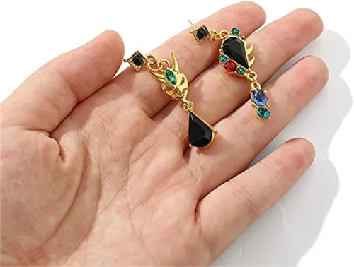 Vista 3 de Juego de anime Genshin Impact Zhongli Keqing Mona - Aretes de joyería de moda para mujeres y niñas Metal Plata tibetana