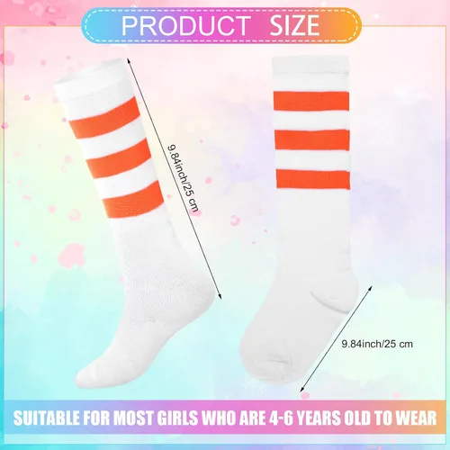 Vista 2 de Giegxin 6 pares de calcetines coloridos a rayas para niños, calcetines de tubo de color neón a rayas para niñas, fiesta de disfraces