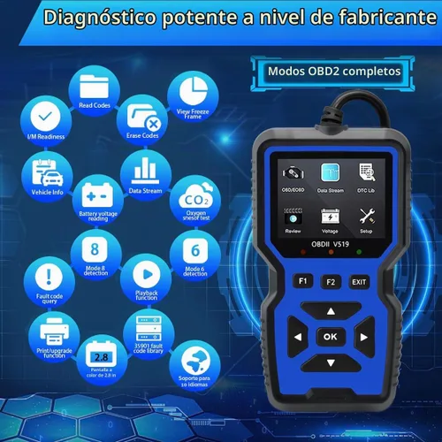 Vista 4 de Herramienta de Diagnóstico Escáner OBD2 - Lector de Códigos de Luz del Motor, Función de Restablecimiento, Flujo de Datos, Preparación I/M, Azul