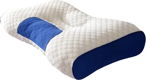 Vista 2 de Almohada para dormir de espalda Almohada de contorno Almohada Cuello Almohada de espuma viscoelástica Azul