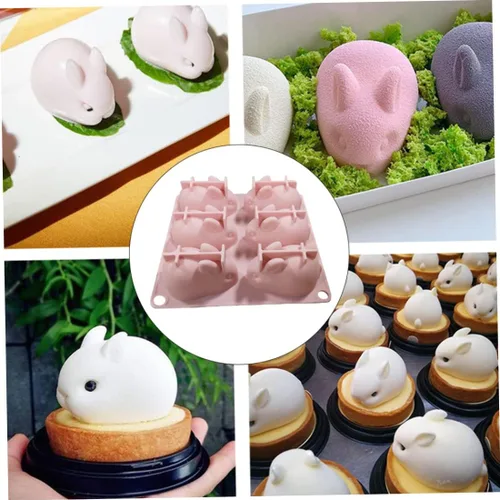Vista 6 de Molde de chocolate de Pascua y dulces, molde de conejo de Pascua 3D de silicona para conejo, molde de chocolate para hornear para hacer pasteles